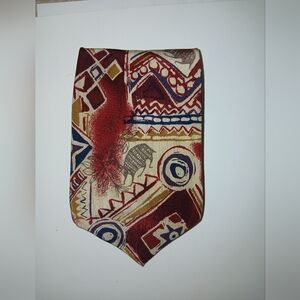 Abstract Patterned Tie in Red and Ceam 100% Silk